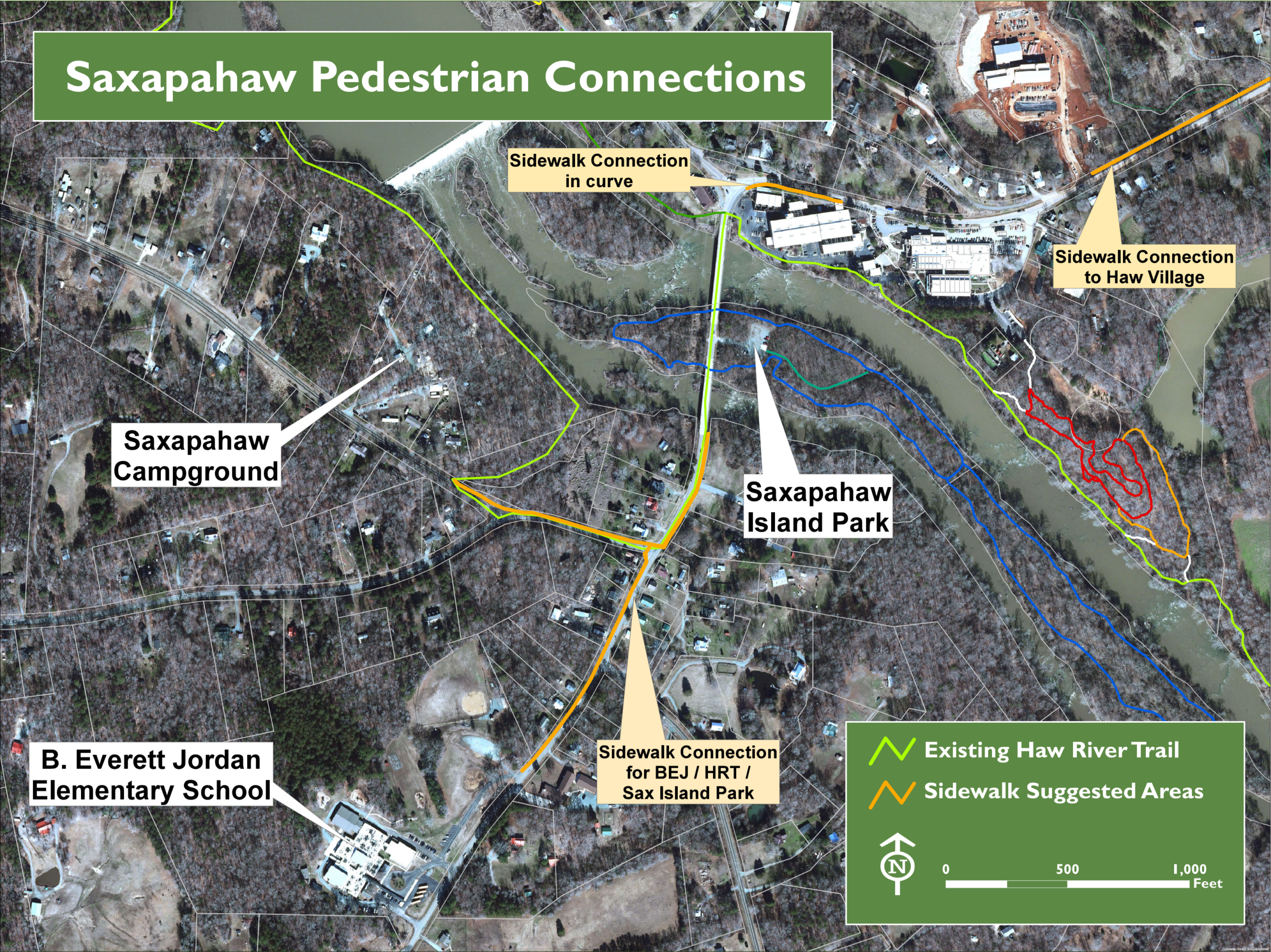 The study focuses on key destinations, corridors, and community gathering places throughout Saxapahaw.